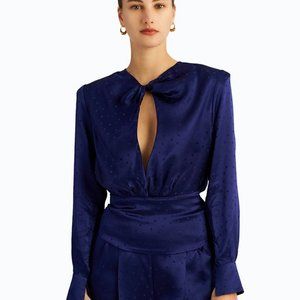 NWT Ronny Kobo BLACK NOT BLUE leopard silk bow cut out top size small $358